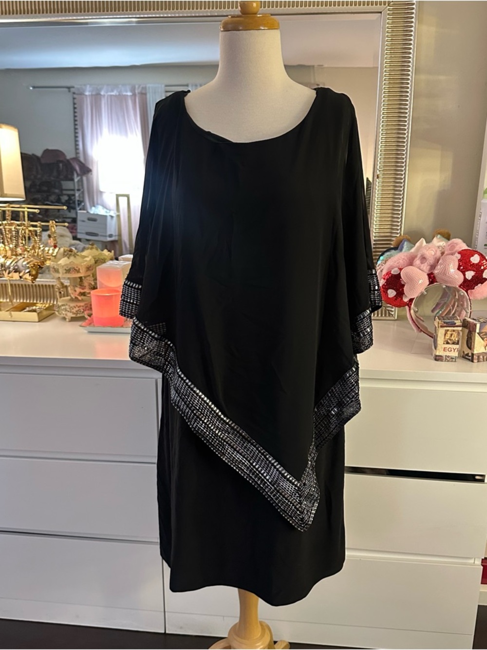 SLNY Black silver accents  Overlay Dress